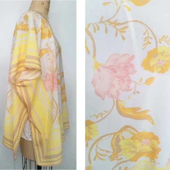 Jason Wu Yellow Floral Tunic Top Kimono Chiffon Scarf Cami Cover Up, One Size - Picture 3 of 8